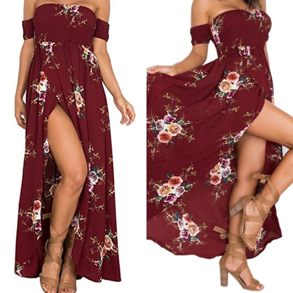 NWOT Maxi Off Shoulder Floral Red Summer Dress